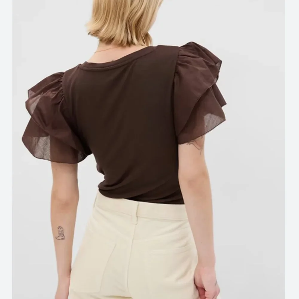 ✨Mini Rib‎ Ruffle Sleeve T-Shirt - New✨ - Picture 2 of 3